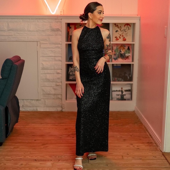 Y2K Black Sequin Prom Dress - Picture 1 of 4